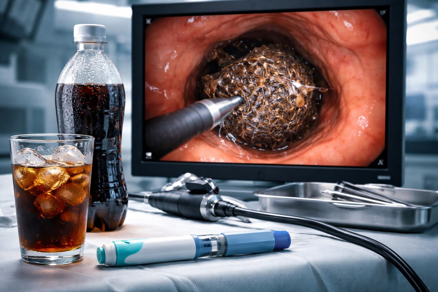 Redaktionelle Szene zum Thema „Abnehmspritze führt zu seltenem Magenbezoar – Ärzte setzen auf Cola statt OP“