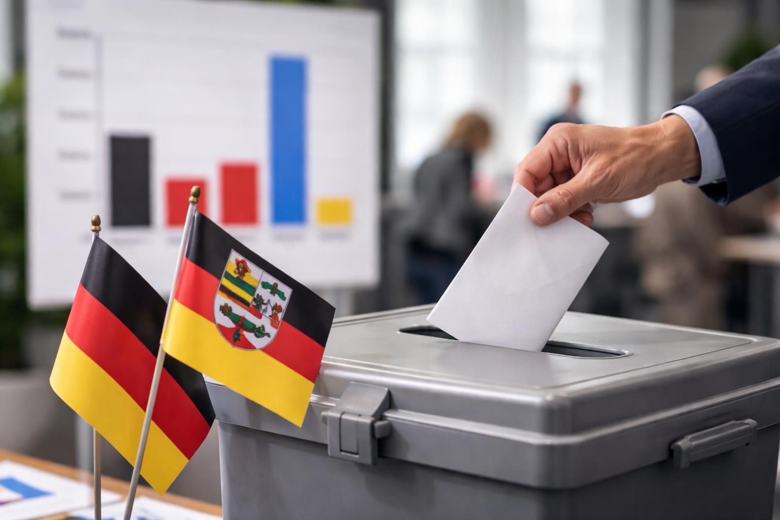 Redaktionelle Szene zum Thema „AfD führt in Sachsen-Anhalt klar, absolute Mehrheit bleibt außer Reichweite“