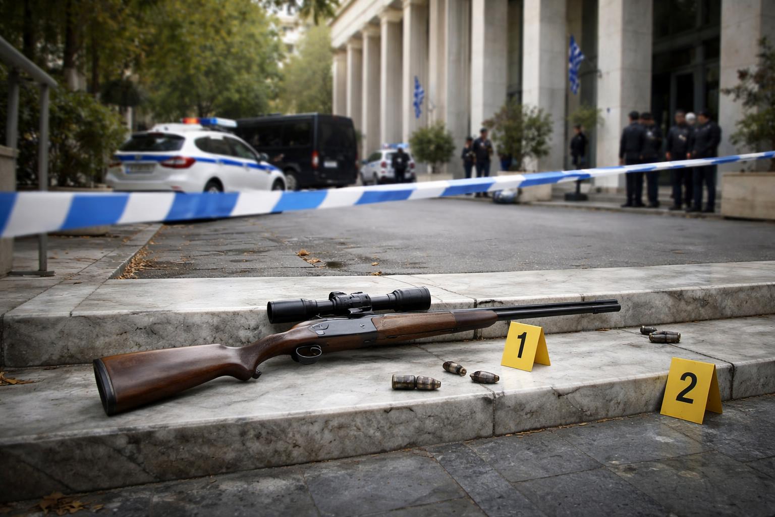 Redaktionelle Szene zum Thema „Angriff auf Amtsgebäude in Athen: 89-Jähriger nach Schüssen festgenommen“