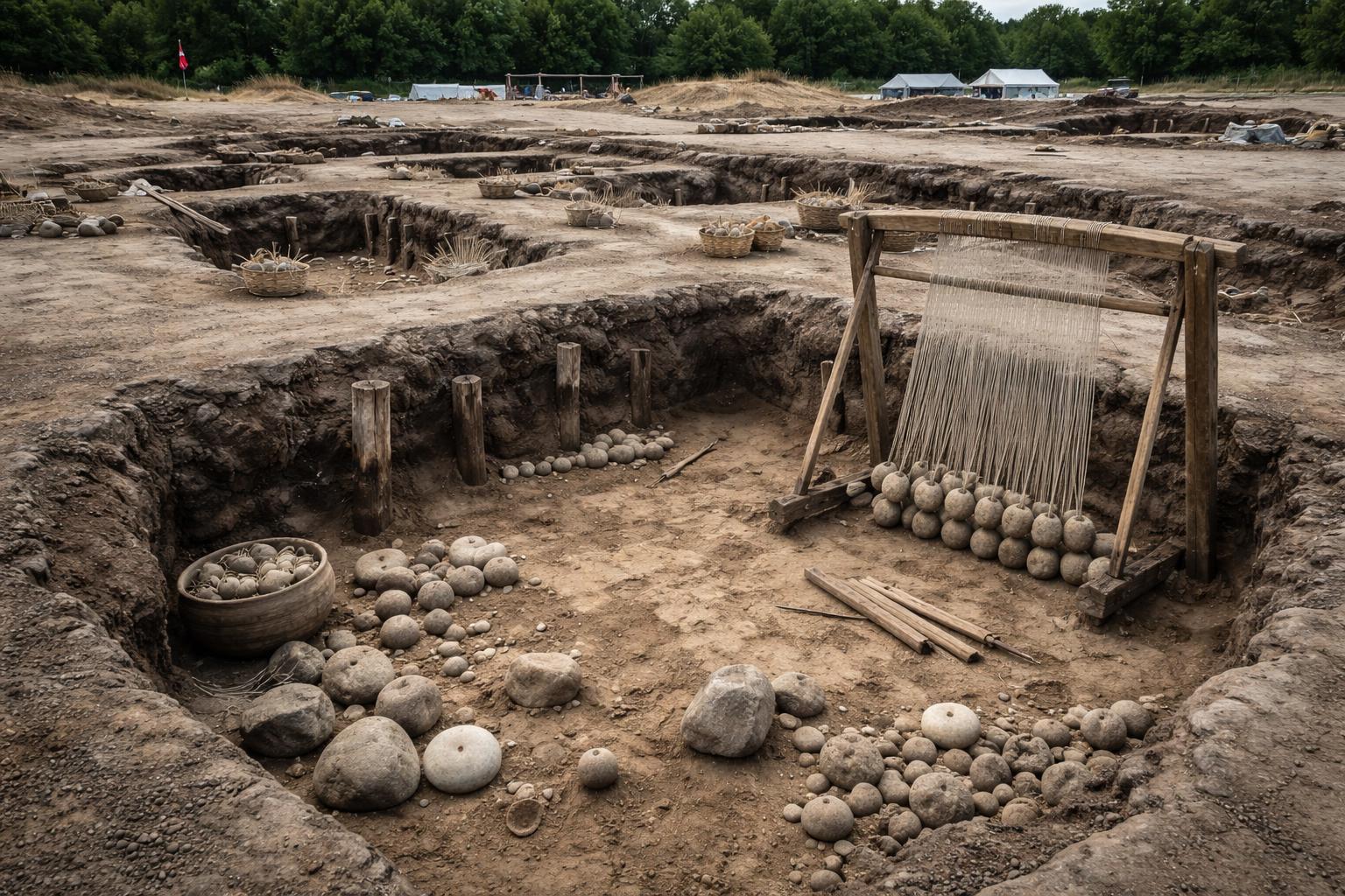 Redaktionelle Szene zum Thema „Archäologen legen riesige Wikinger-Textilfabrik bei Aarhus frei“