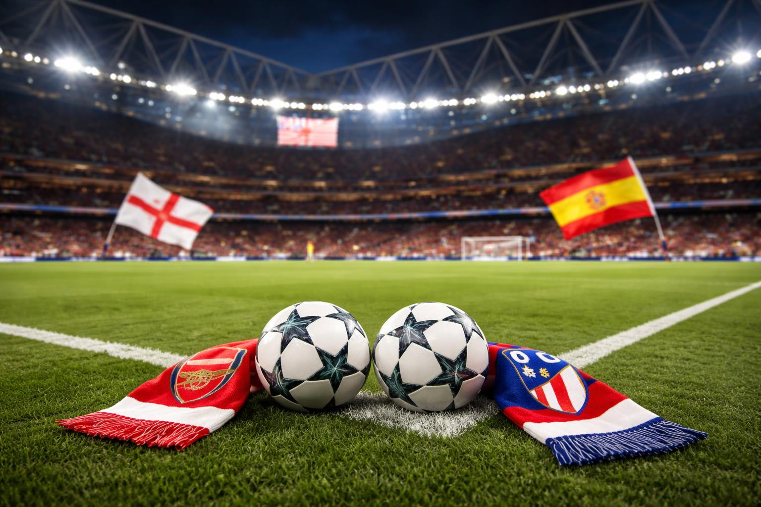 Redaktionelle Szene zum Thema „Arsenal empfängt Atlético Madrid zum Champions-League-Rückspiel“