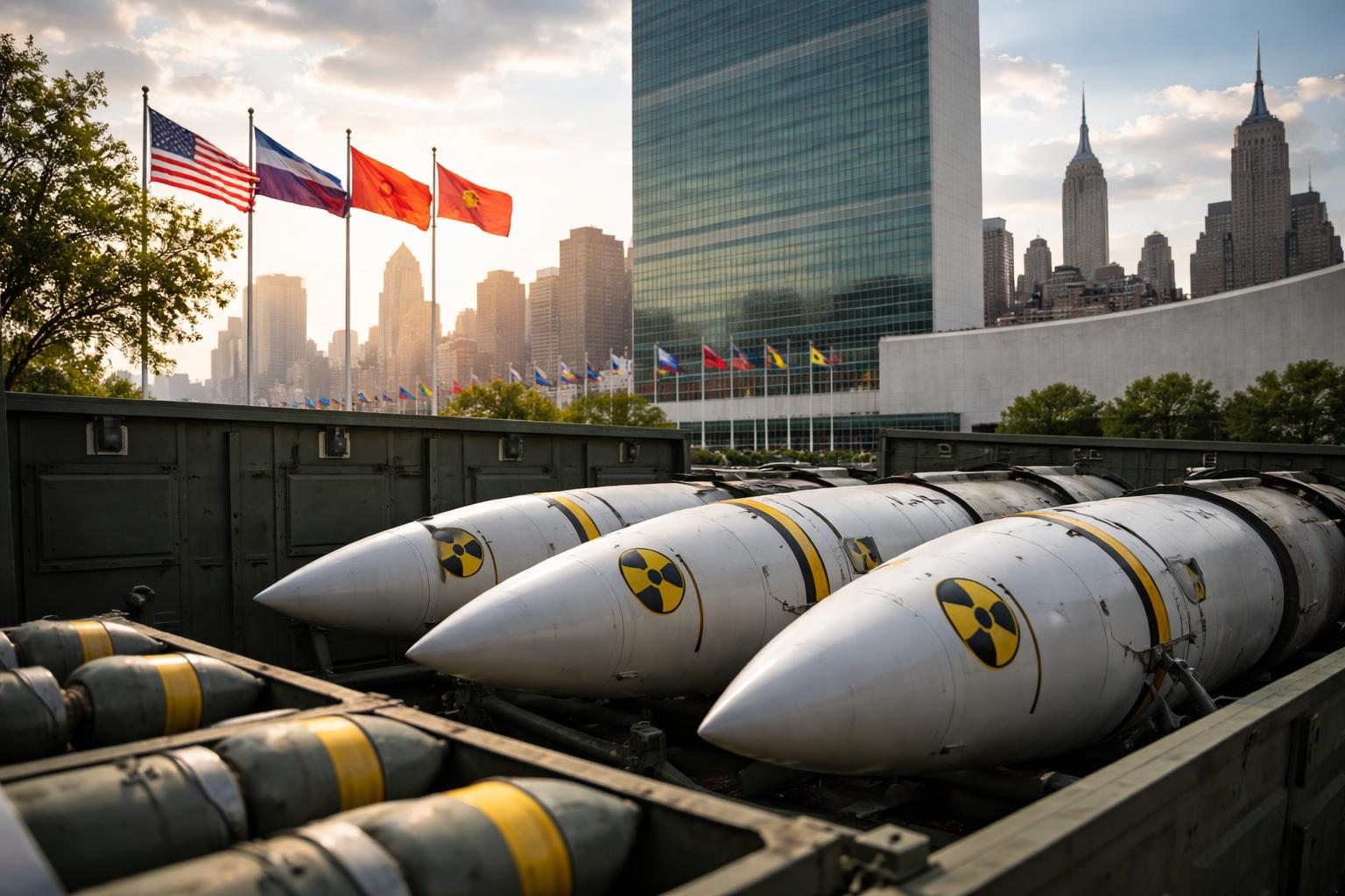 Redaktionelle Szene zum Thema „Atommächte untergraben Abrüstung: Neue Spannungen vor UN-Konferenz in New York“