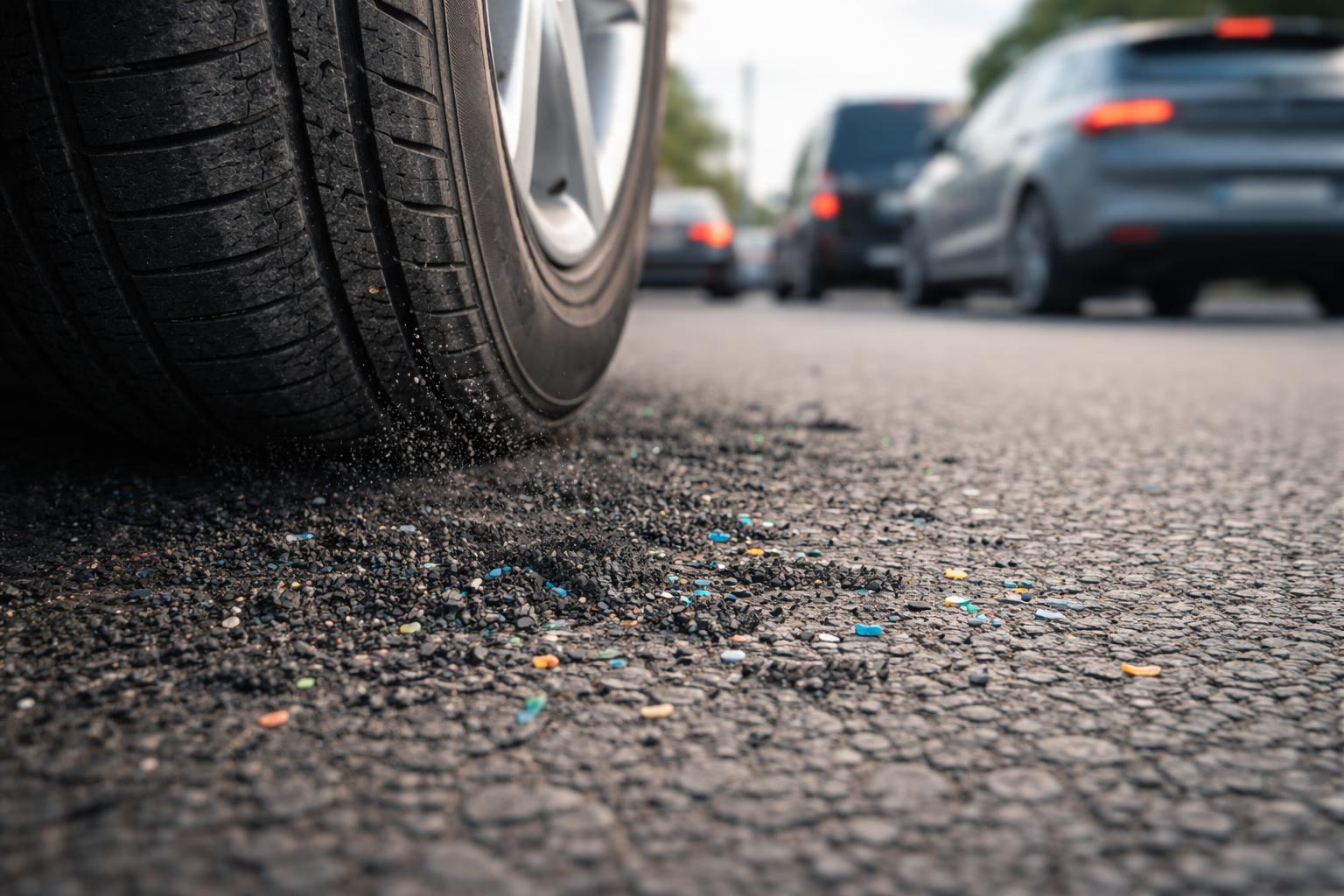 Redaktionelle Szene zum Thema „Autoreifenabrieb als unterschätzte Quelle von Mikroplastik“