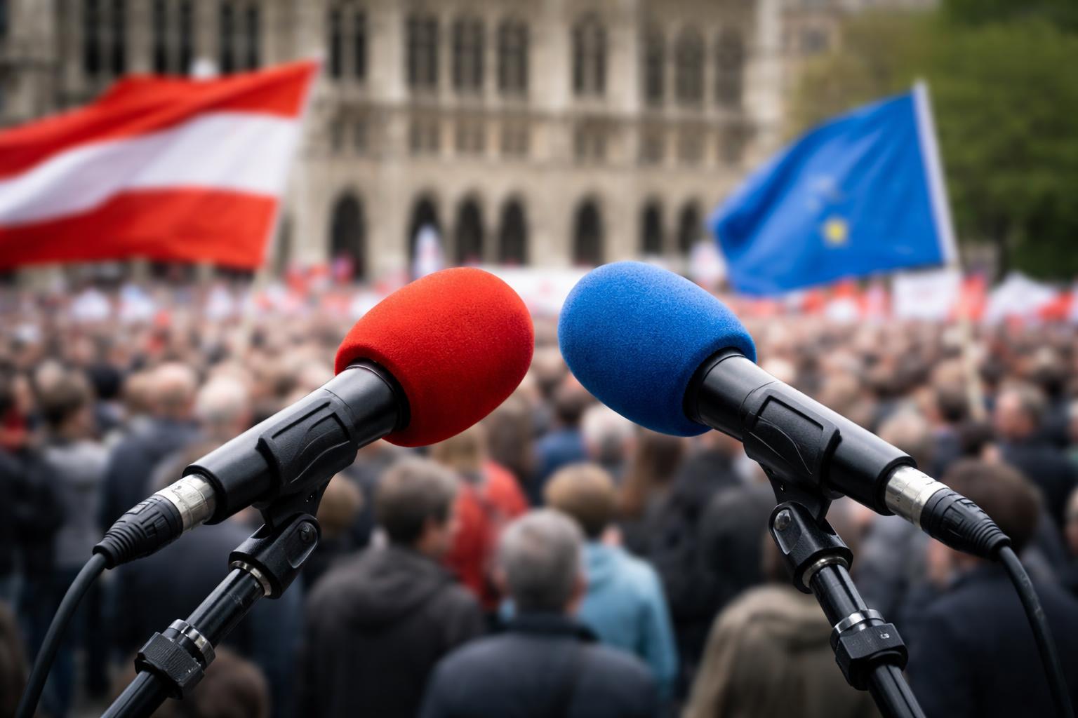 Redaktionelle Szene zum Thema „Babler und Kickl liefern sich am 1. Mai scharfe Wortgefechte“