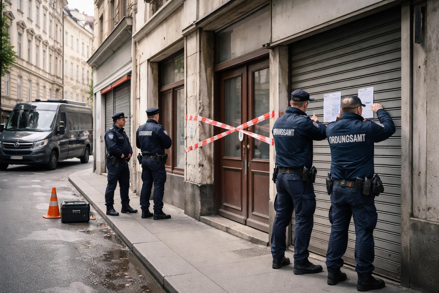 Redaktionelle Szene zum Thema „Behörden schließen Brennpunkthotel und Geschäft in Wien“