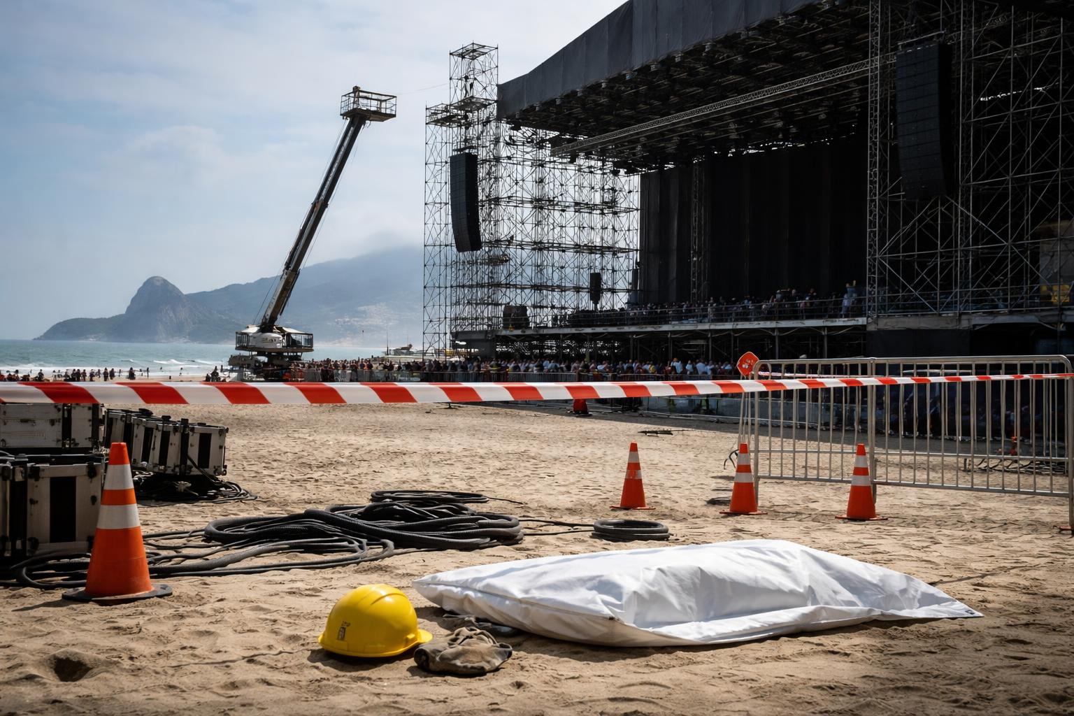 Redaktionelle Szene zum Thema „Bühnenarbeiter stirbt vor Shakiras Großkonzert in Rio de Janeiro“