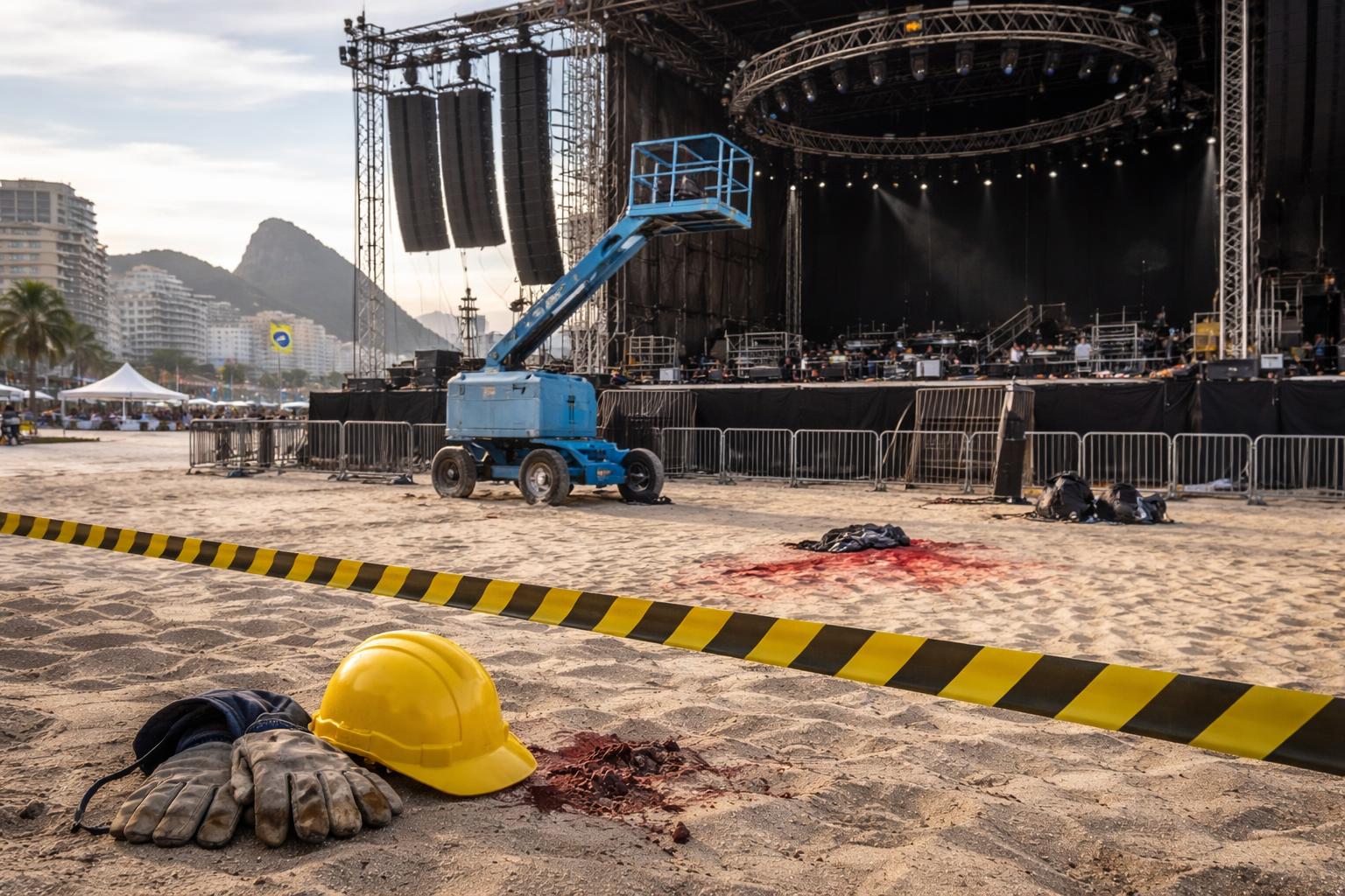 Redaktionelle Szene zum Thema „Bühnenarbeiter stirbt vor Shakiras Konzert in Rio de Janeiro“