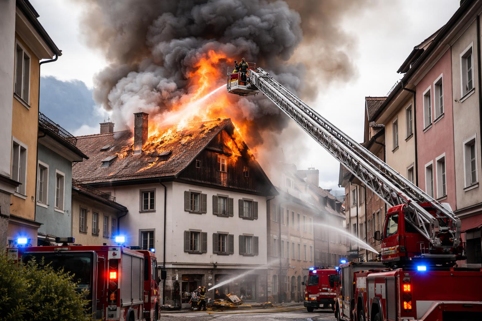 Redaktionelle Szene zum Thema „Dachstuhl eines Hauses in Bludenzer Innenstadt in Brand geraten“