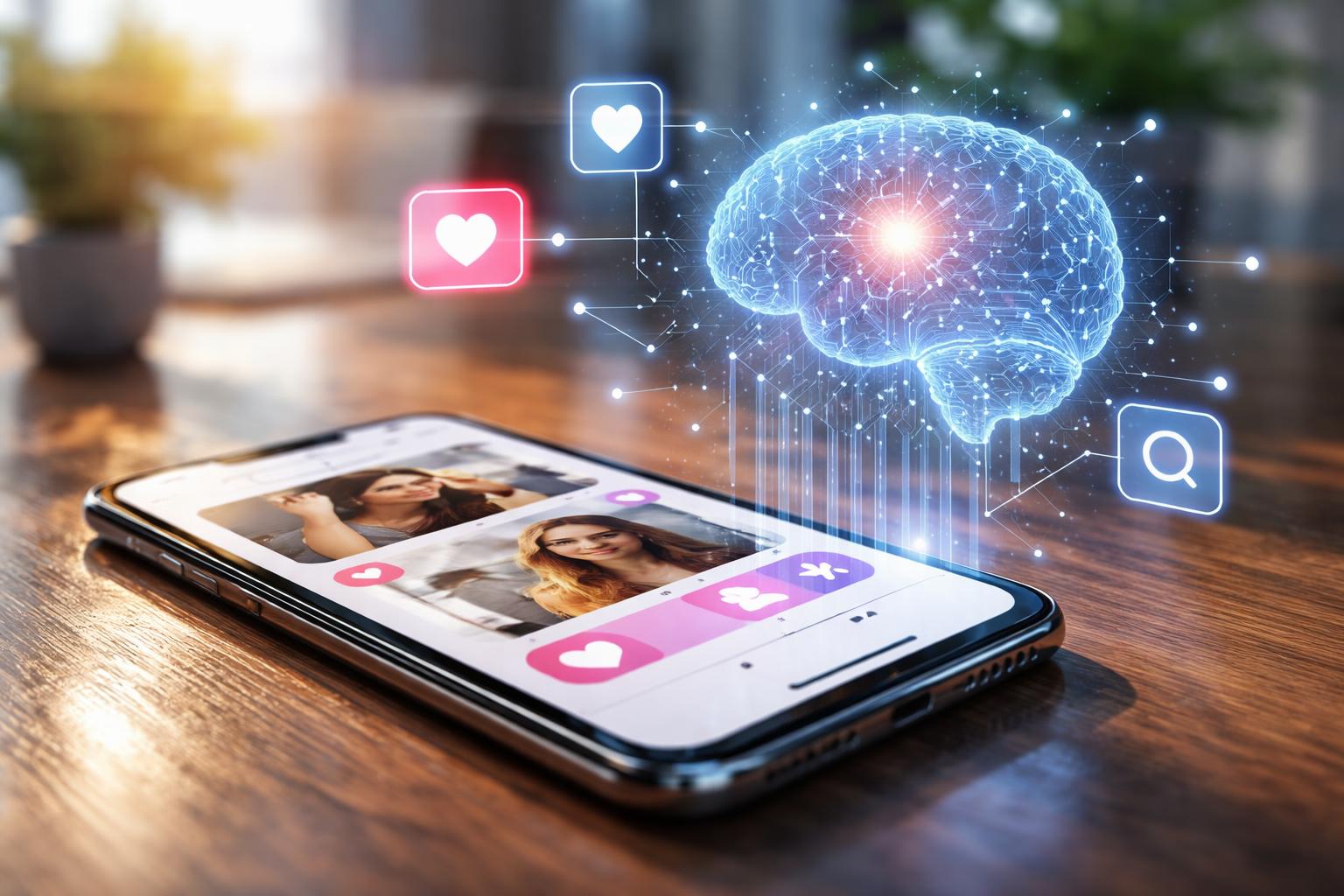Redaktionelle Szene zum Thema „Dating-Apps setzen verstärkt auf Künstliche Intelligenz“