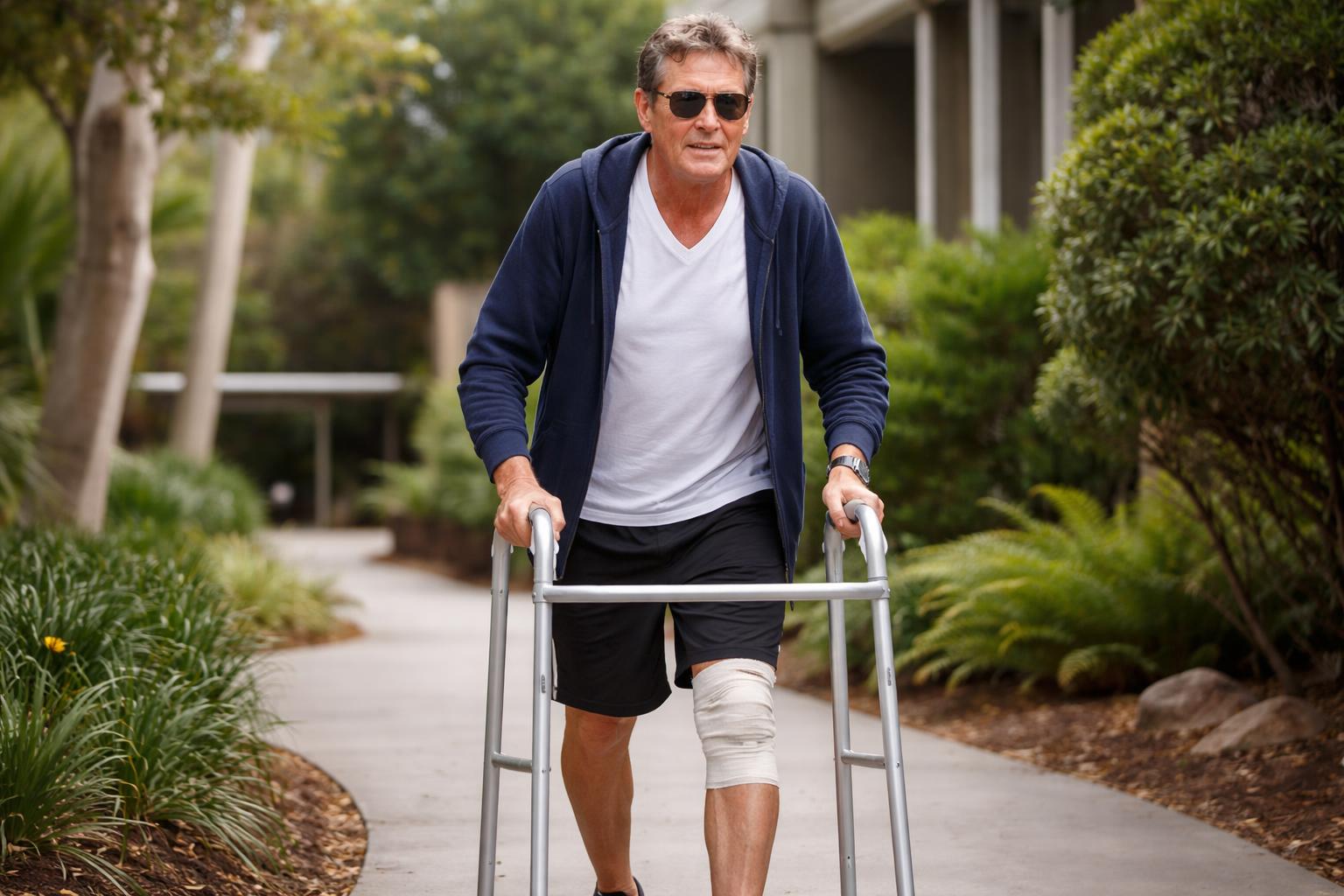Redaktionelle Szene zum Thema „David Hasselhoff nach Operationen in Reha – mit Gehhilfe in Kalifornien gesehen“