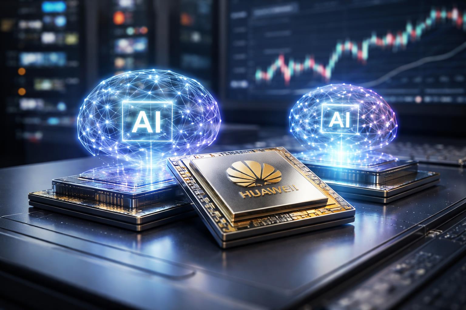 Redaktionelle Szene zum Thema „DeepSeek stellt neue KI-Modelle mit Huawei-Chips vor“
