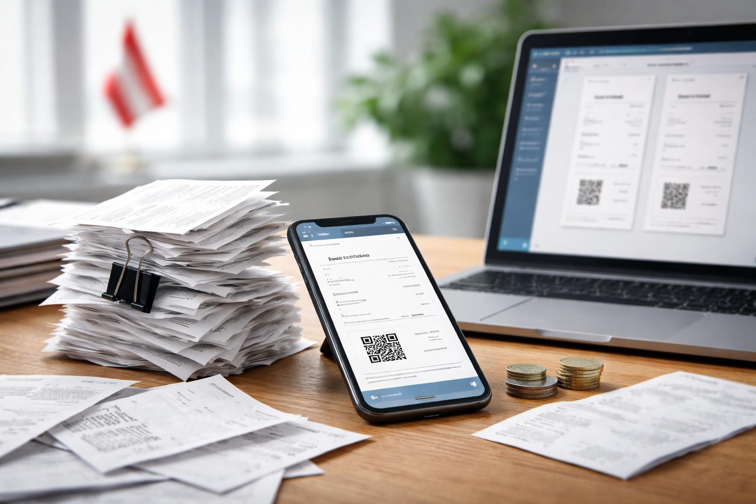 Redaktionelle Szene zum Thema „Digitale Belege lösen in Österreich die Papierrechnung ab“