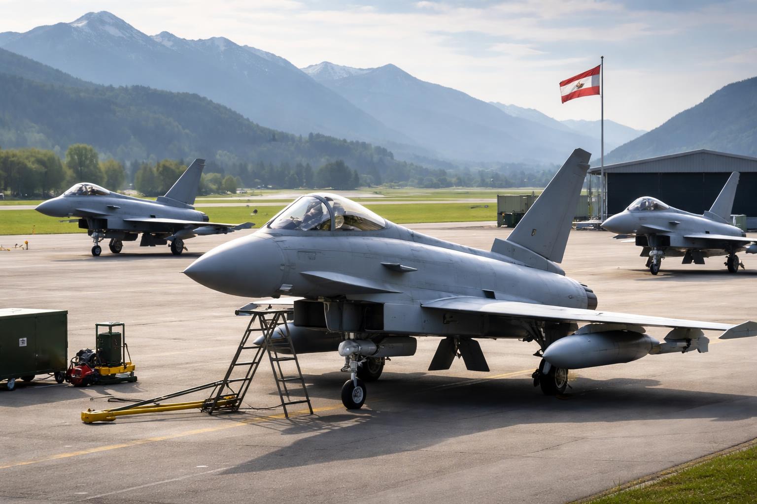 Redaktionelle Szene zum Thema „Drei Eurofighter überwachen wieder von Klagenfurt aus den österreichischen Luftraum“