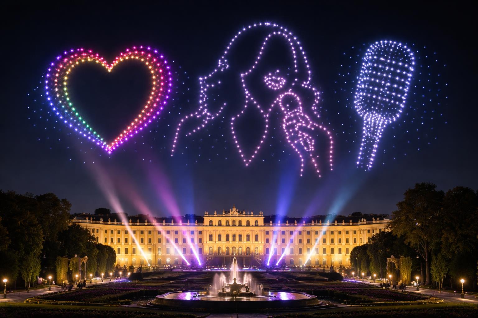 Redaktionelle Szene zum Thema „Drohnenshow über Schönbrunn stimmt auf Song Contest ein“