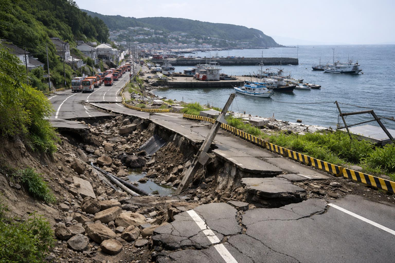Redaktionelle Szene zum Thema „Erdbeben der Stärke 6,2 erschüttert Hokkaido – Japan hebt akute Mega-Beben-Warnung auf“