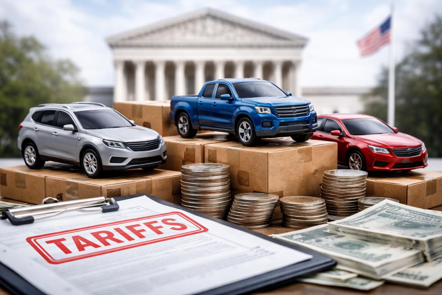 Redaktionelle Szene zum Thema „Ford, GM und Stellantis verlangen Rückerstattung von US-Zöllen“
