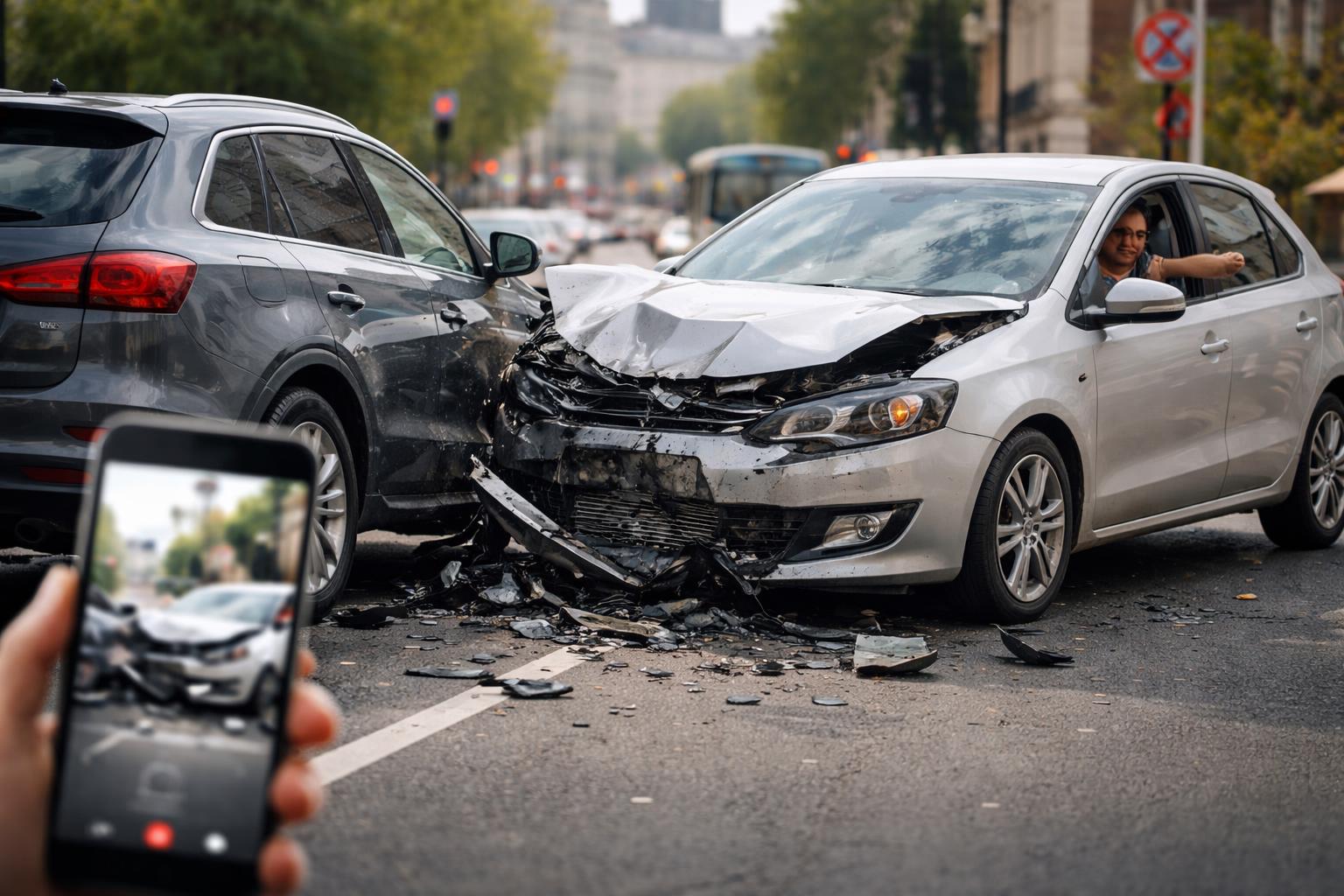 Redaktionelle Szene zum Thema „Frau beschimpft Nigel Farage aus dem Auto und baut Unfall“