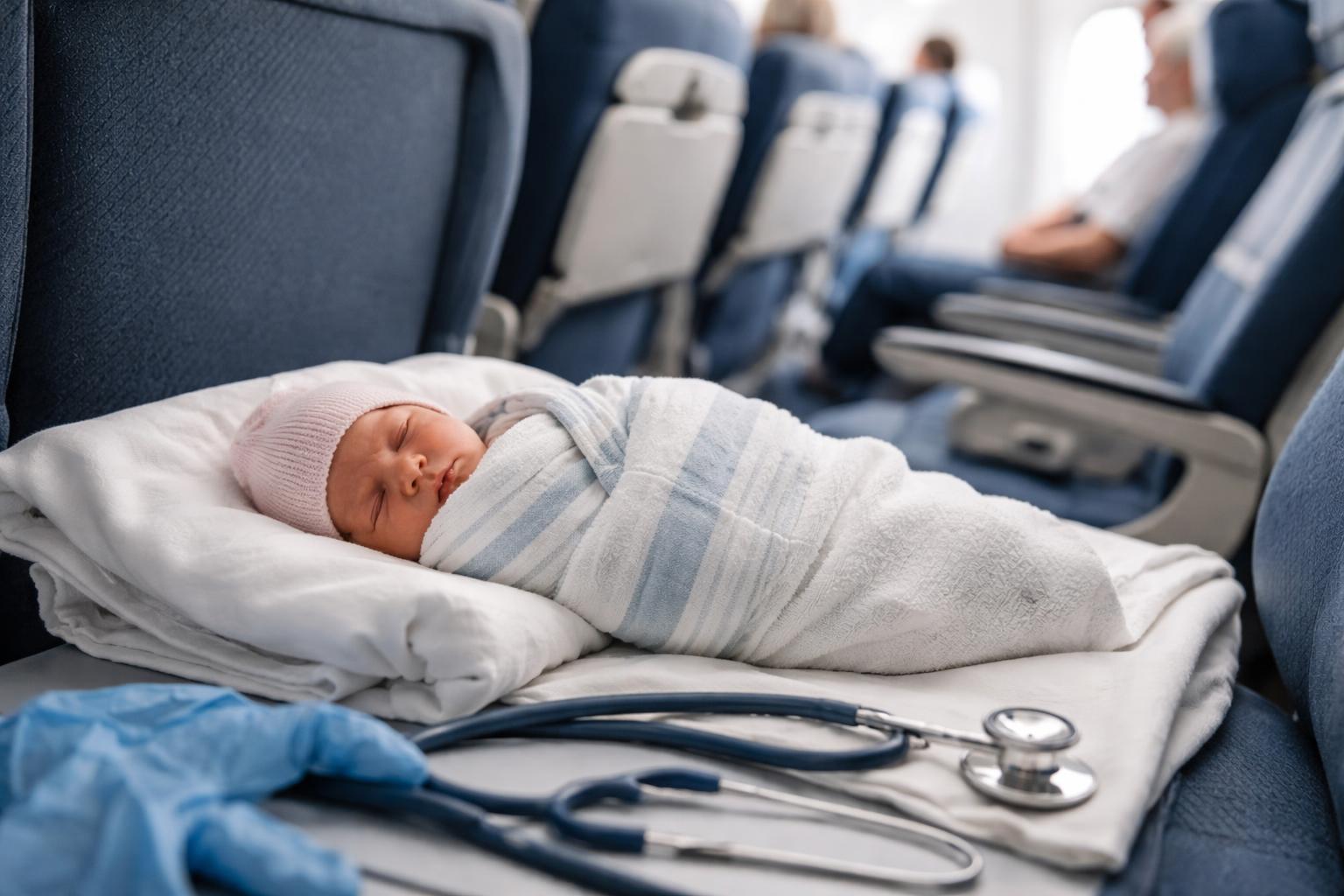 Redaktionelle Szene zum Thema „Geburt an Bord: Frau bringt Kind auf Linienflug nach Rom zur Welt“