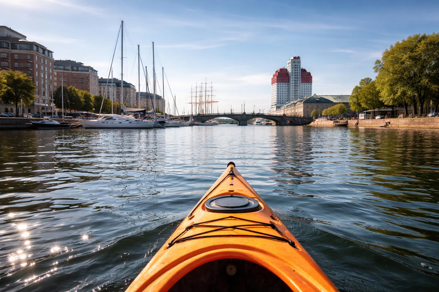 Redaktionelle Szene zum Thema „Göteborg vom Wasser aus: Kajakroute durch die Kanäle“