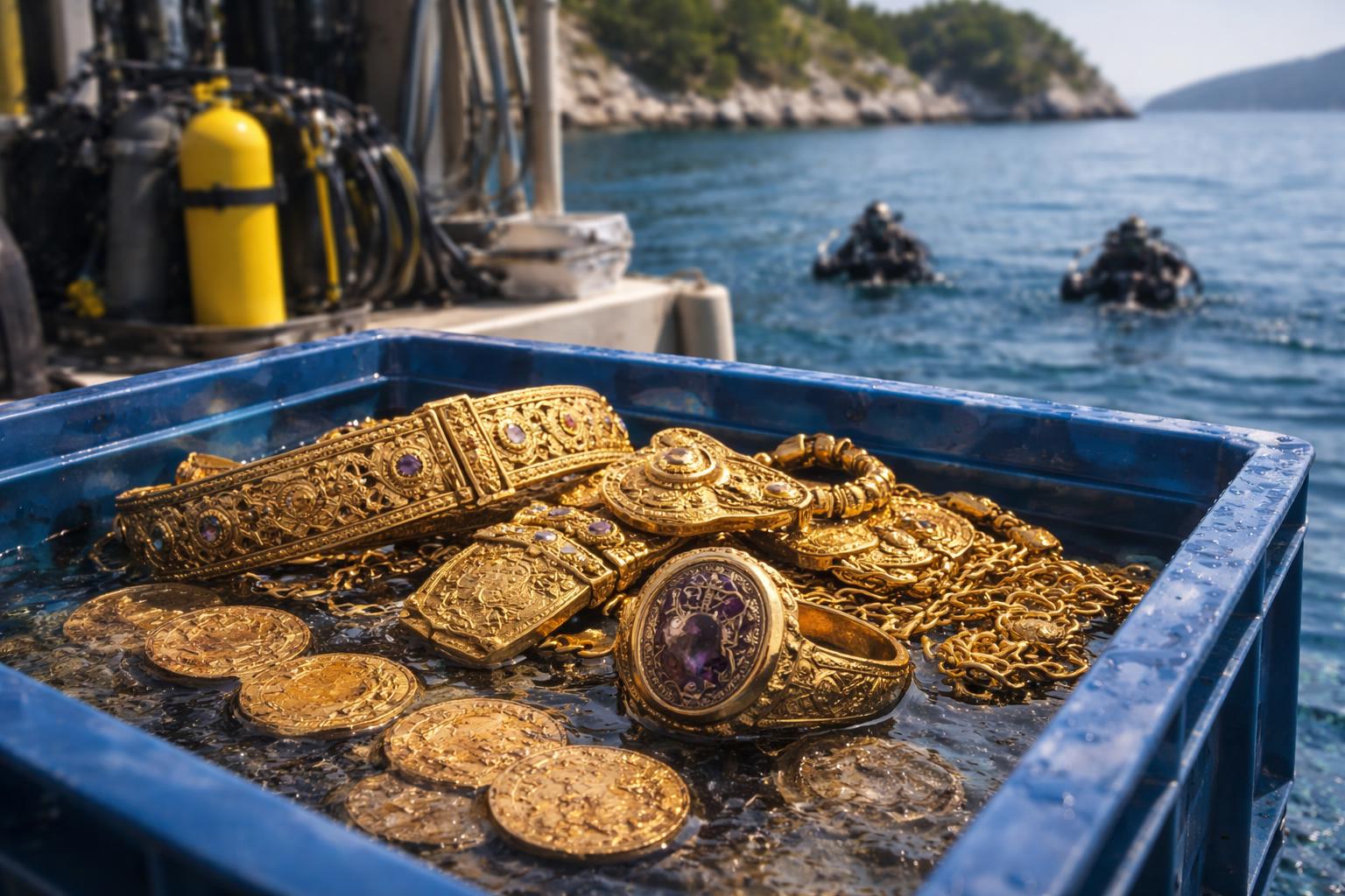 Redaktionelle Szene zum Thema „Goldfunde aus byzantinischem Schiffswrack vor Mljet geborgen“
