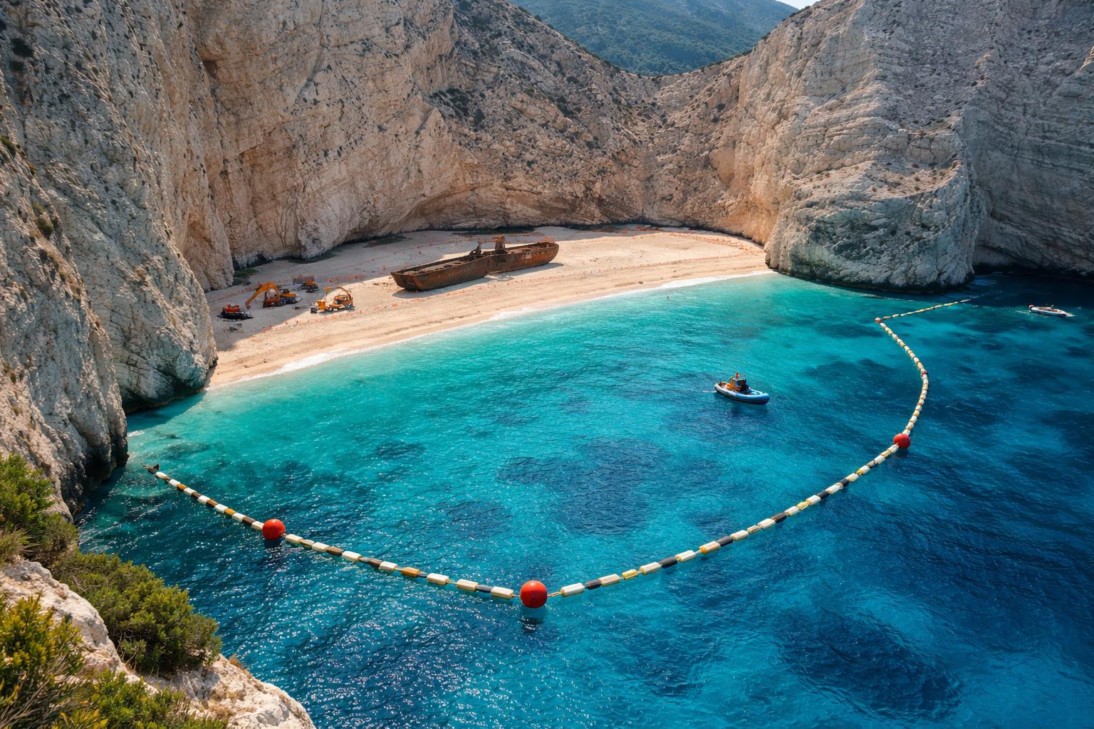 Redaktionelle Szene zum Thema „Griechenland will Zakynthos’ berühmte Schmugglerbucht retten“