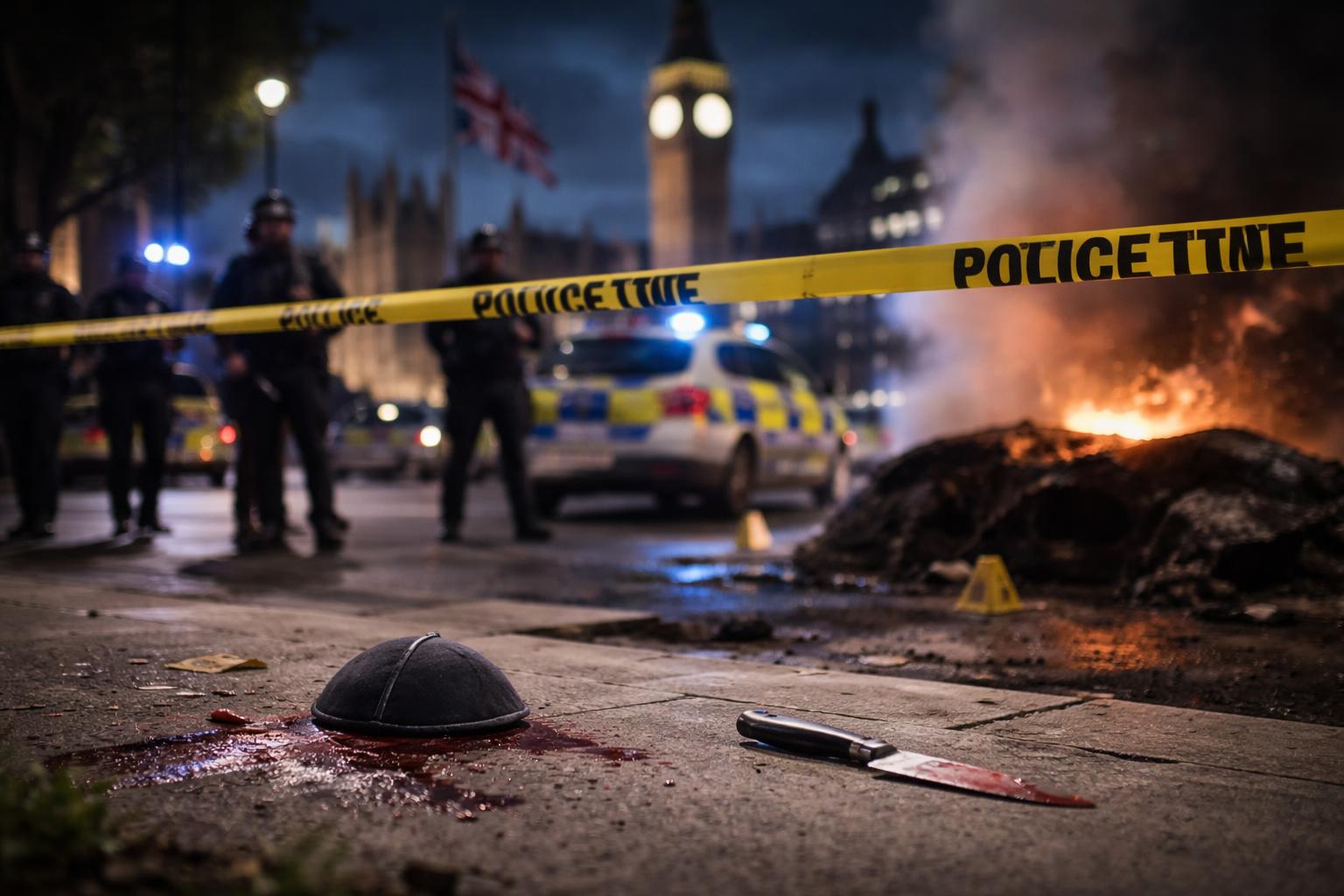 Redaktionelle Szene zum Thema „Großbritannien hebt Terrorwarnstufe nach Angriff auf Juden auf „hoch““