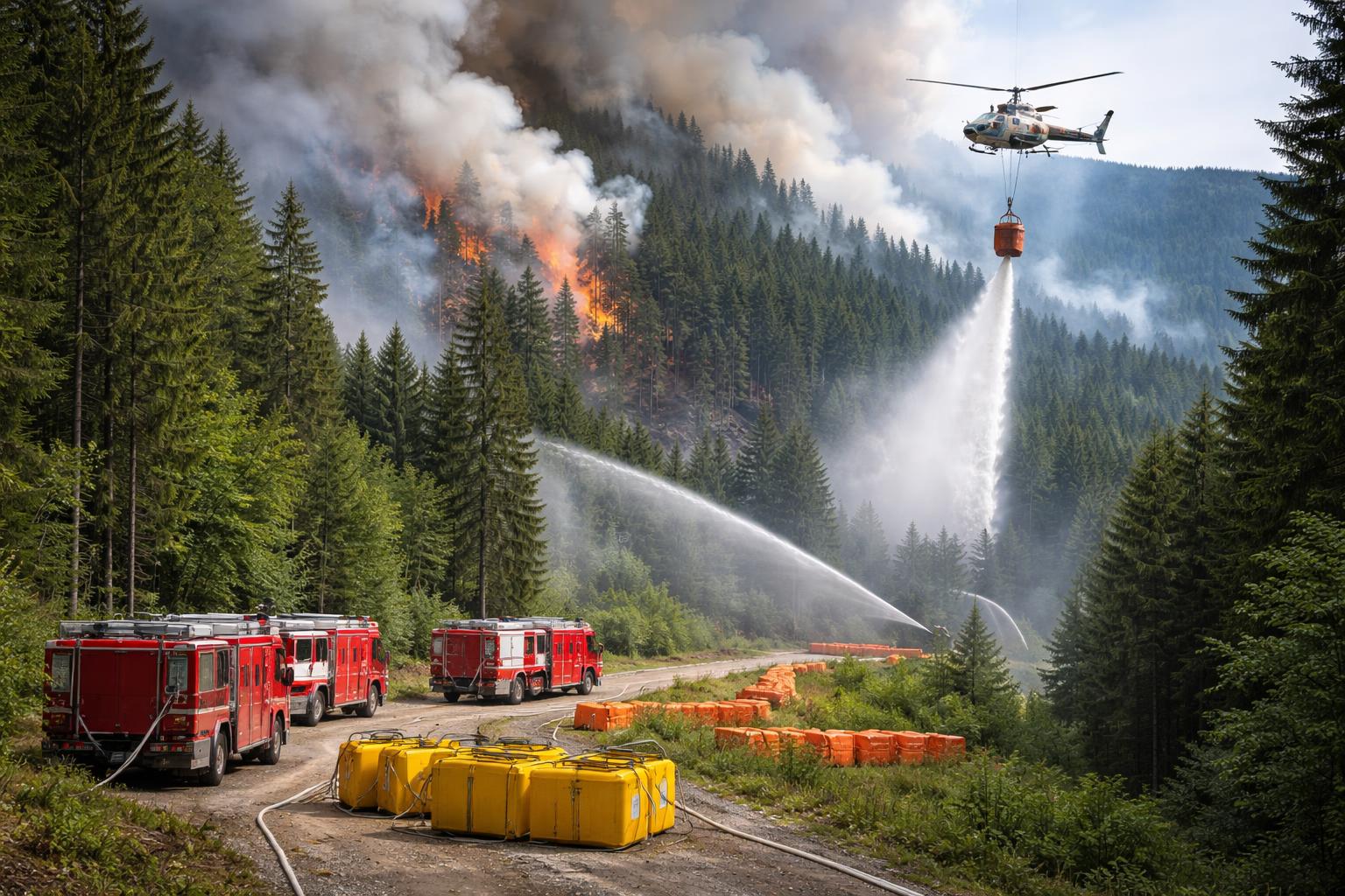 Redaktionelle Szene zum Thema „Großeinsatz gegen Waldbrand in Eisbach-Rein“