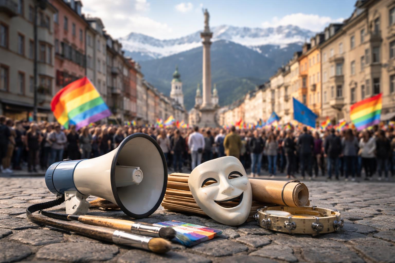 Redaktionelle Szene zum Thema „Hunderte demonstrieren in Innsbruck für eine starke Kulturszene“
