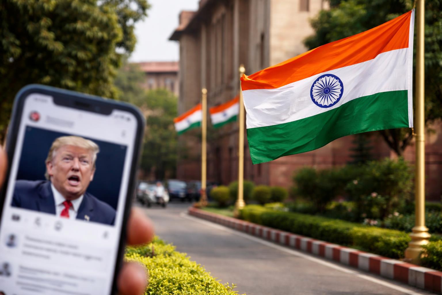 Redaktionelle Szene zum Thema „Indien weist Trumps „Höllenloch“-Kommentar scharf zurück“