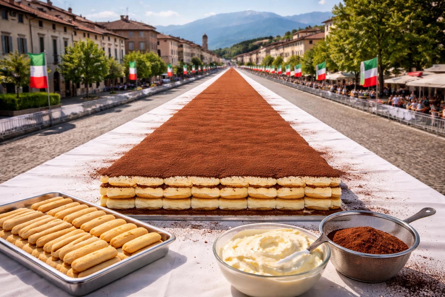Redaktionelle Szene zum Thema „Italiener stellen Tiramisu-Weltrekord mit 440 Metern auf“