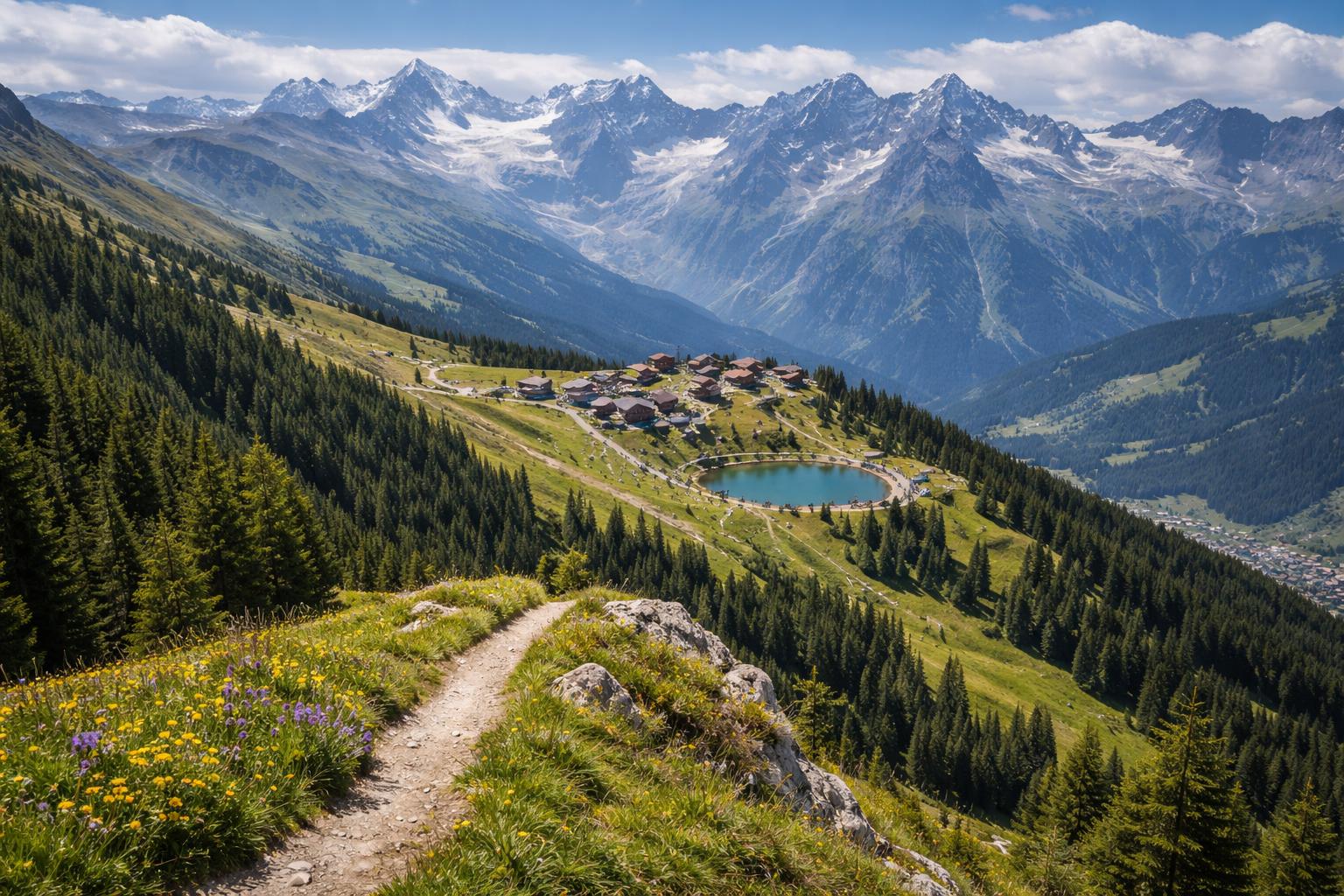 Redaktionelle Szene zum Thema „Klimawandel verlagert Leben und Tourismus in den Alpen nach oben“
