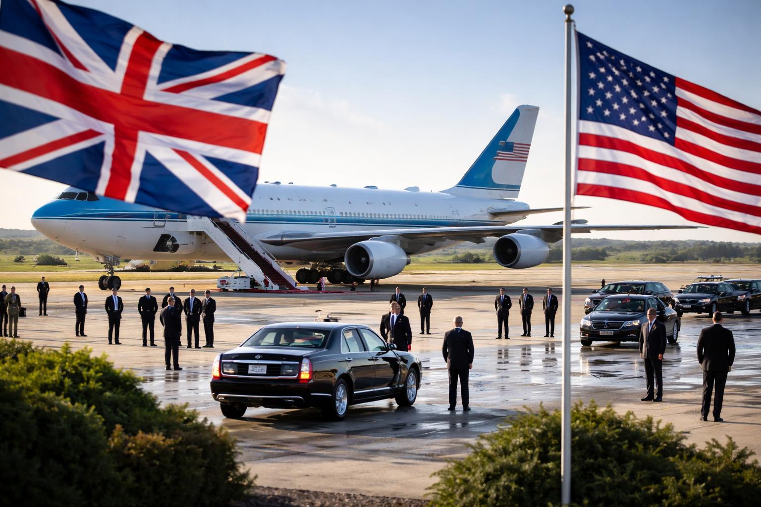 Redaktionelle Szene zum Thema „König Charles III. und Camilla zu Staatsbesuch in Washington gelandet“