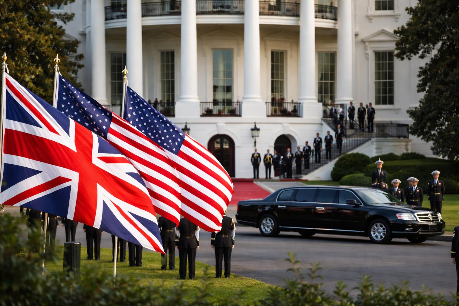 Redaktionelle Szene zum Thema „König Charles und Camilla in Washington eingetroffen – Staatsbesuch bei den Trumps beginnt“