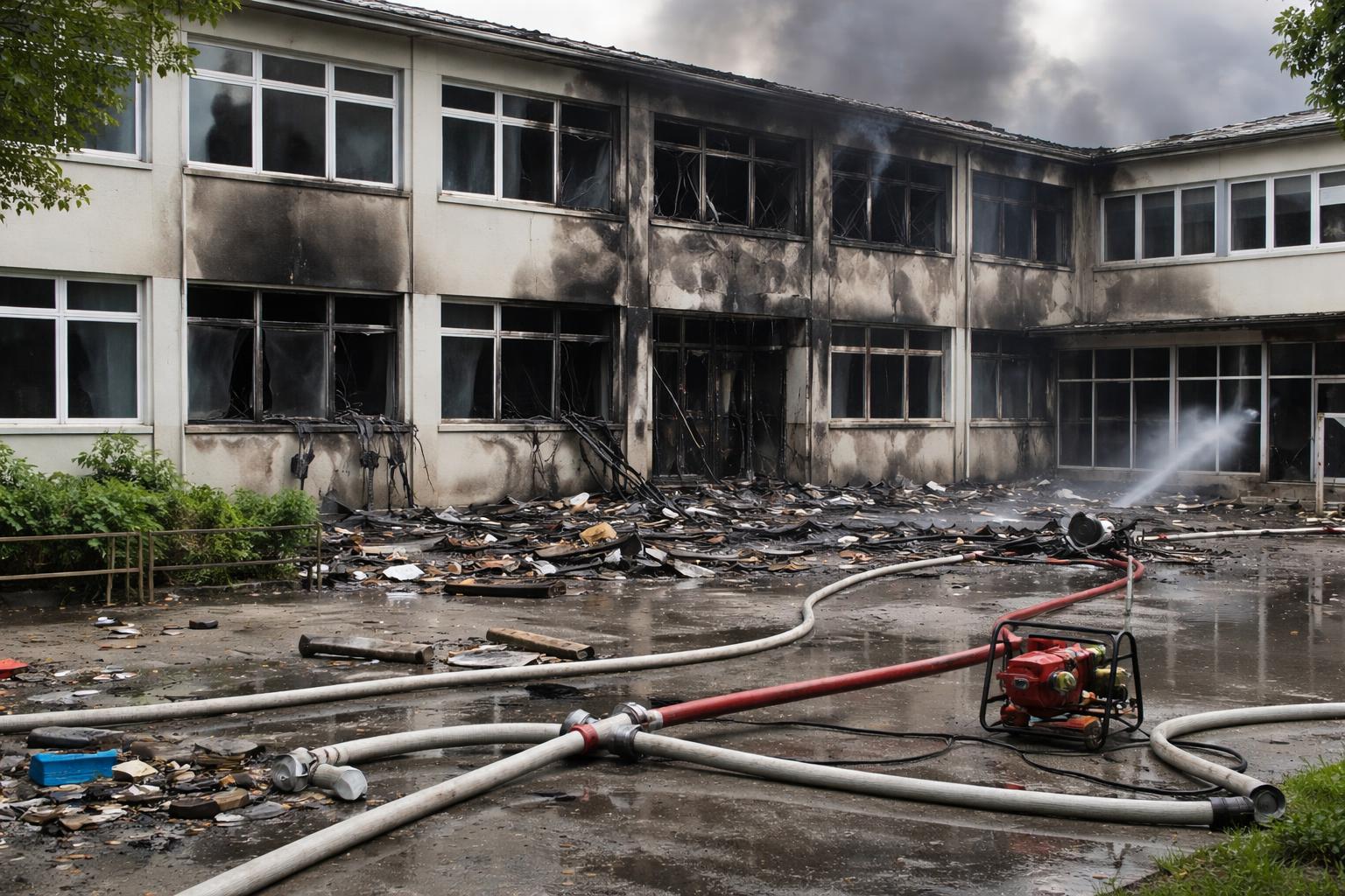 Redaktionelle Szene zum Thema „Millionen-Schaden nach Brandanschlag in Mittelschule Haid 1“