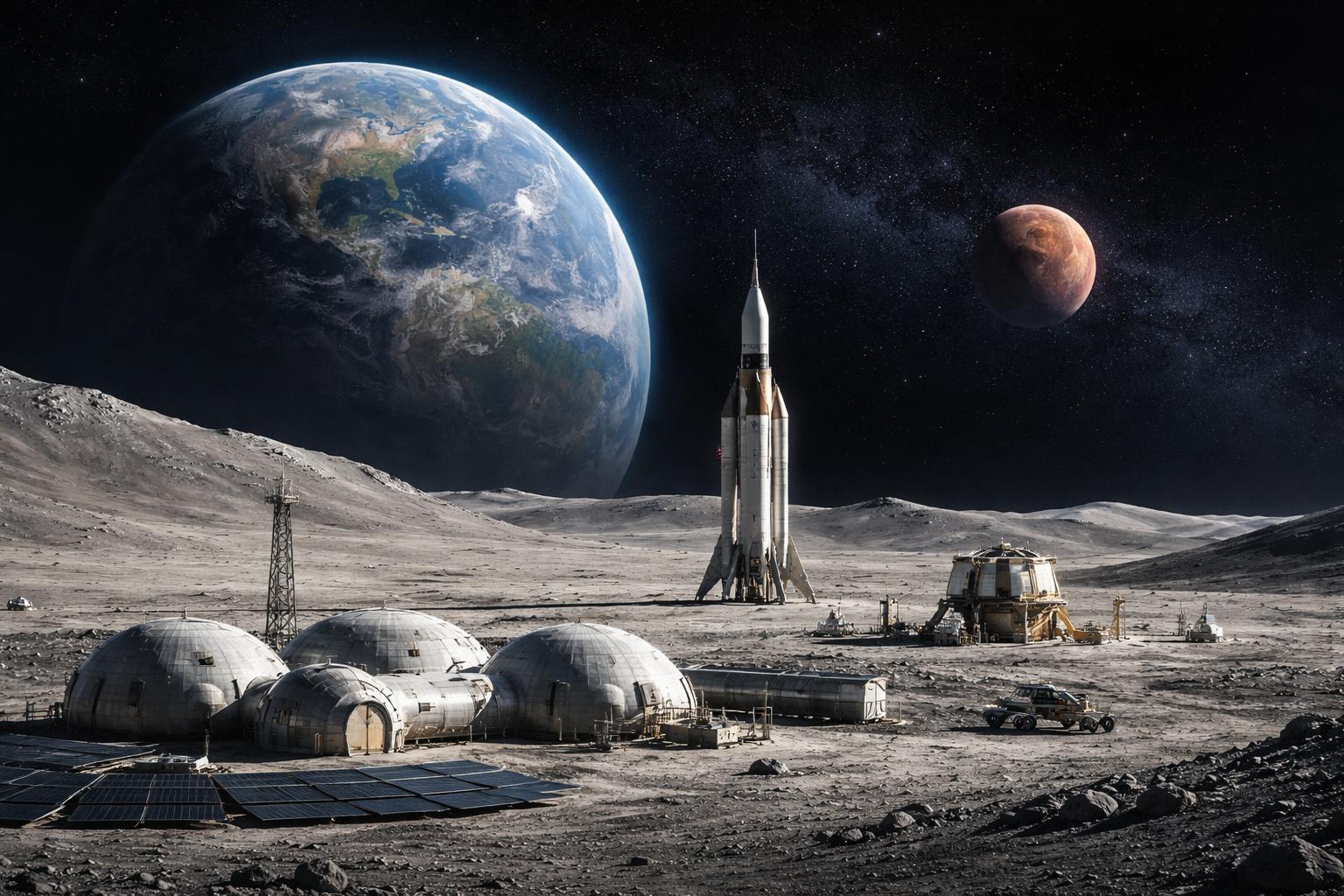 Redaktionelle Szene zum Thema „Mondfahrt als Sprungbrett für Reisen zum Mars“