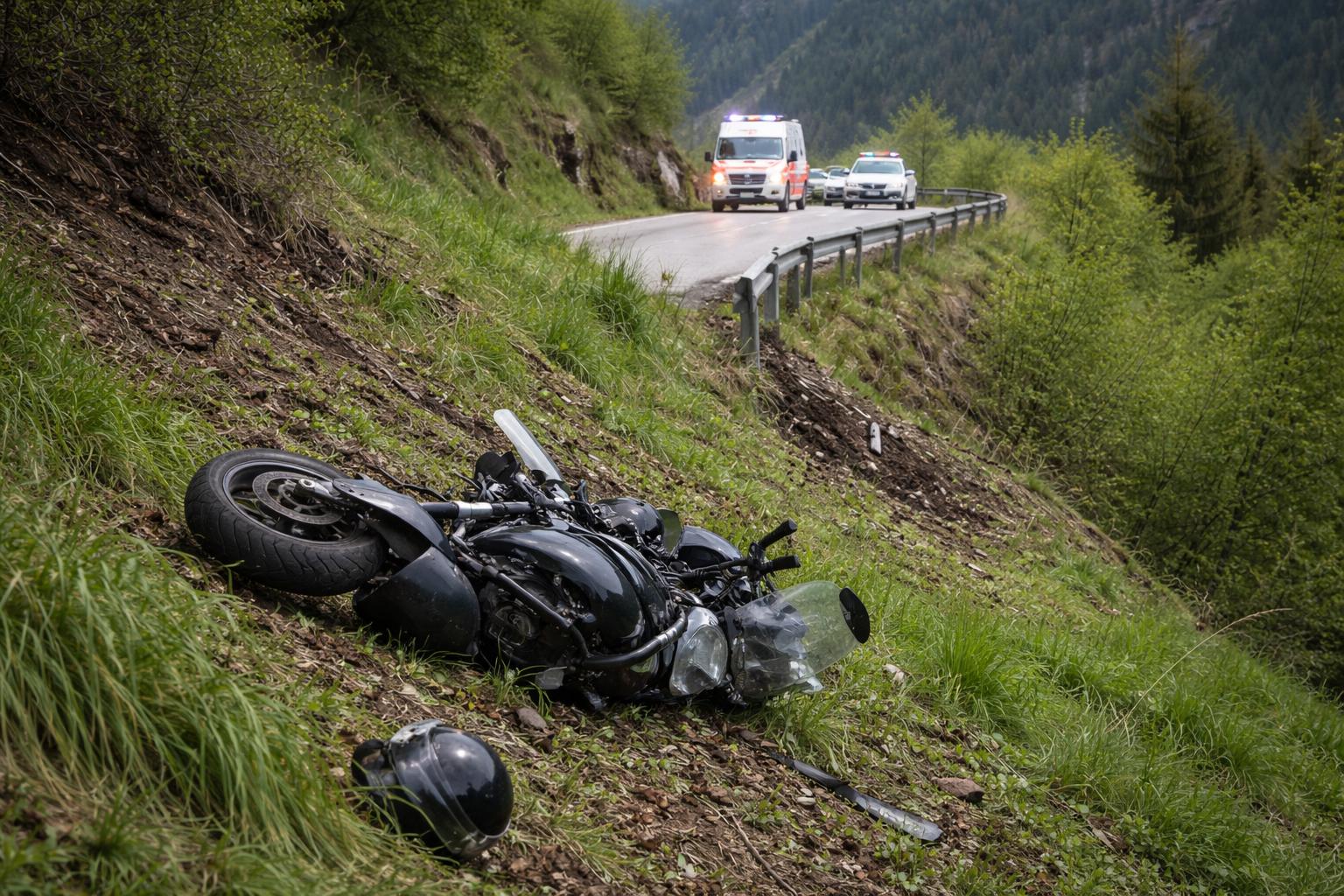 Redaktionelle Szene zum Thema „Motorradfahrer und Sozia stürzen in Stanz Böschung hinab“