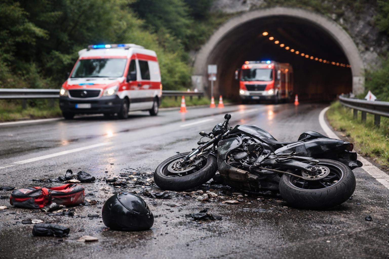 Redaktionelle Szene zum Thema „Motorradfahrerin stirbt bei Unfall im Schnepfauer Tunnel“