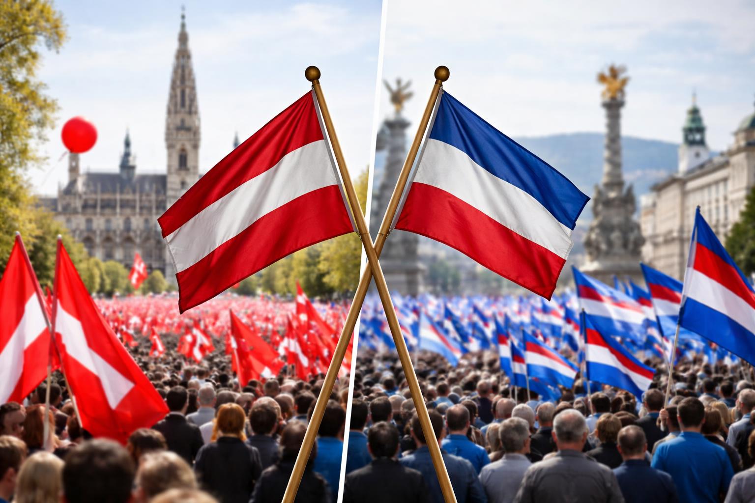 Redaktionelle Szene zum Thema „Österreich begeht den Tag der Arbeit mit SPÖ-Feier in Wien und FPÖ-Veranstaltung in Linz“