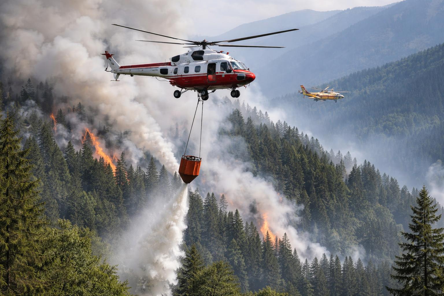 Redaktionelle Szene zum Thema „Österreich setzt bei Waldbränden weiter vor allem auf Hubschrauber“