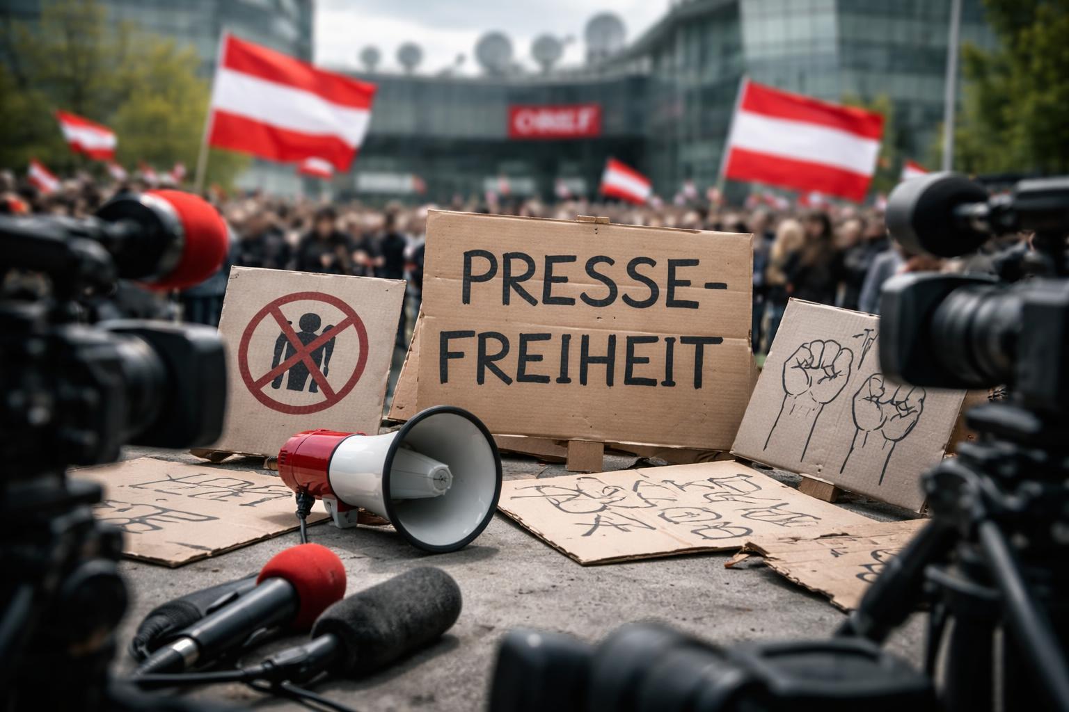 Redaktionelle Szene zum Thema „ORF-Journalisten protestieren gegen Machtmissbrauch und politischen Einfluss“