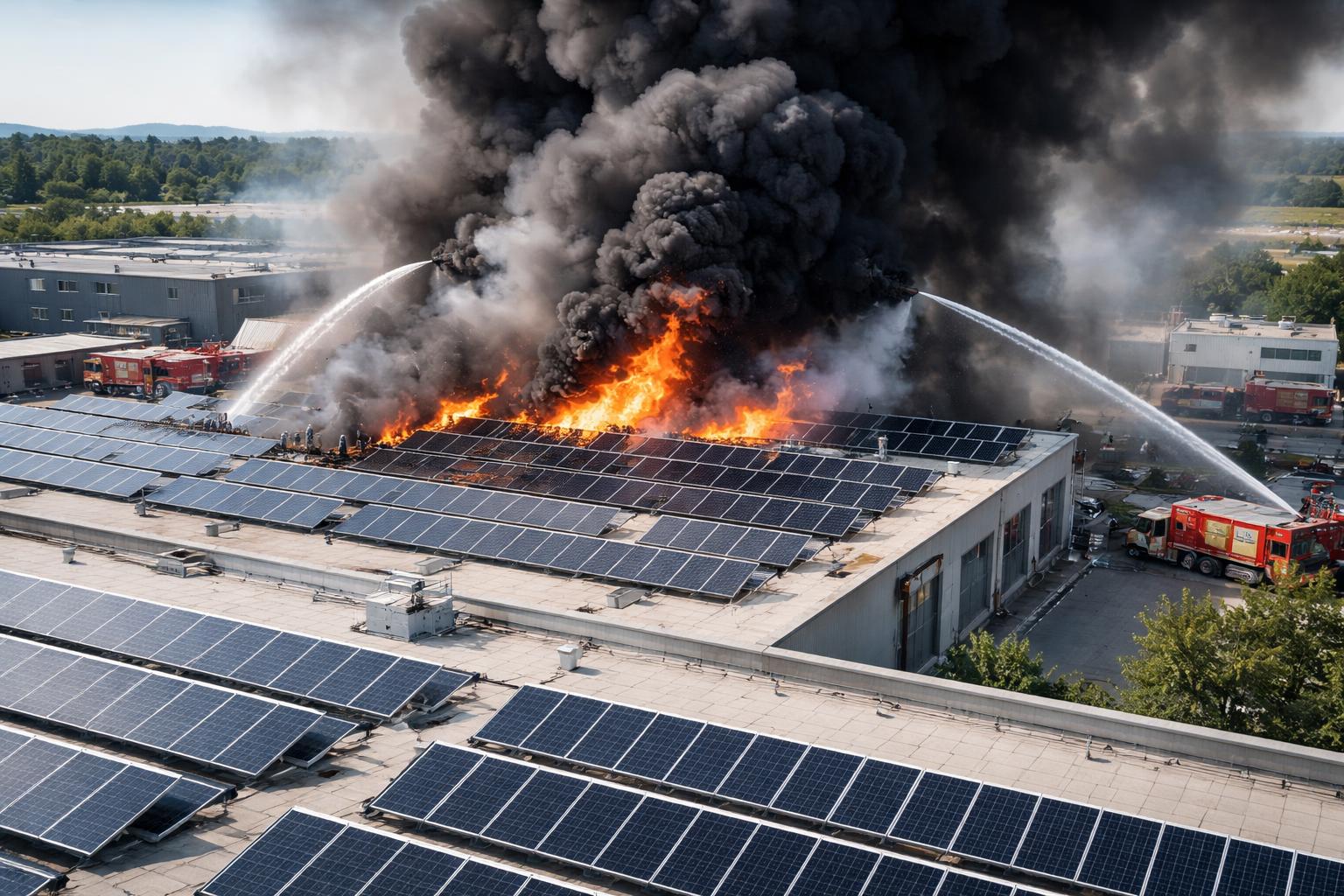 Redaktionelle Szene zum Thema „Photovoltaik-Anlage auf Firmendach in Pischelsdorf in Brand geraten“