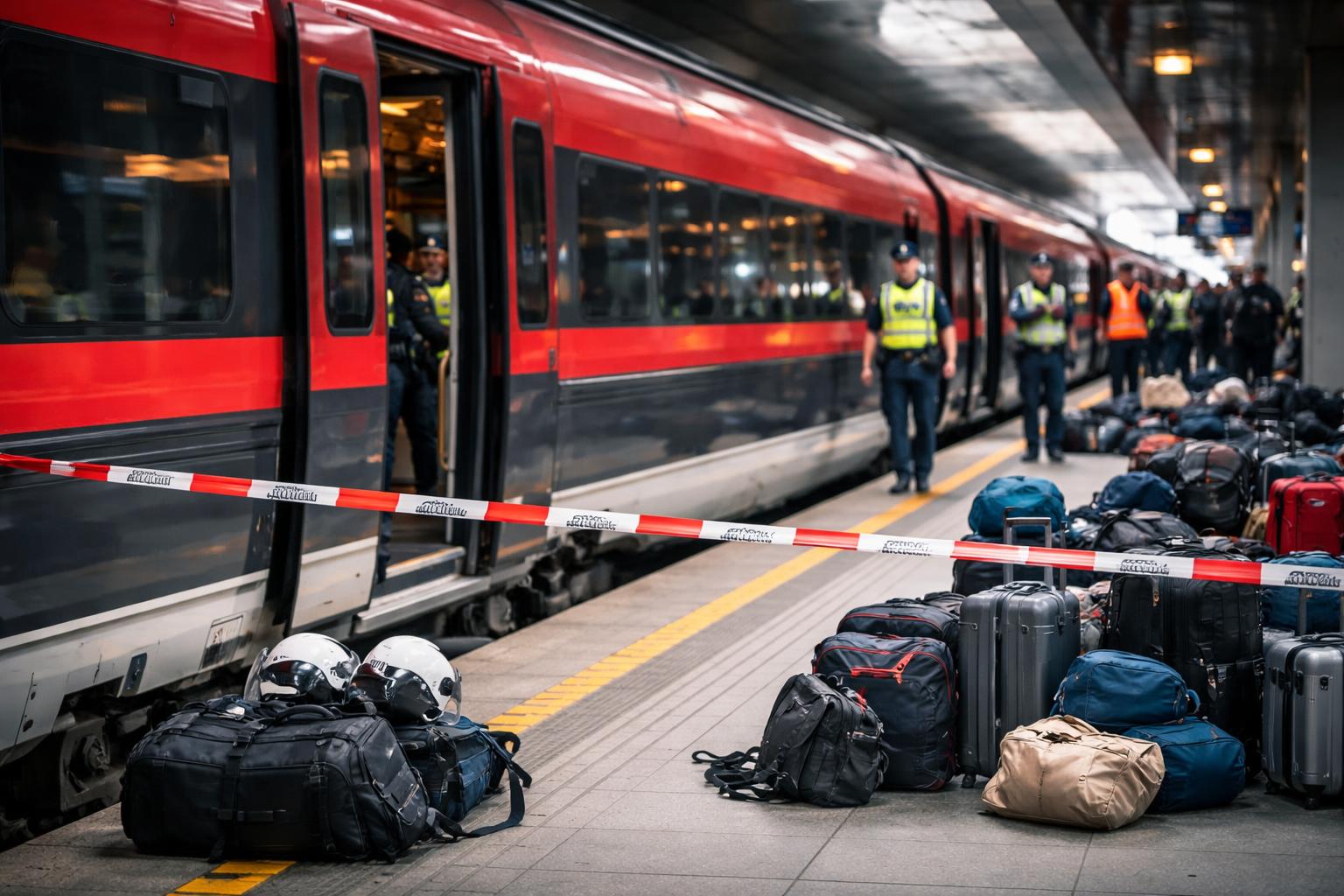 Redaktionelle Szene zum Thema „Polizei räumt überfüllten Railjet in Wien-Meidling“