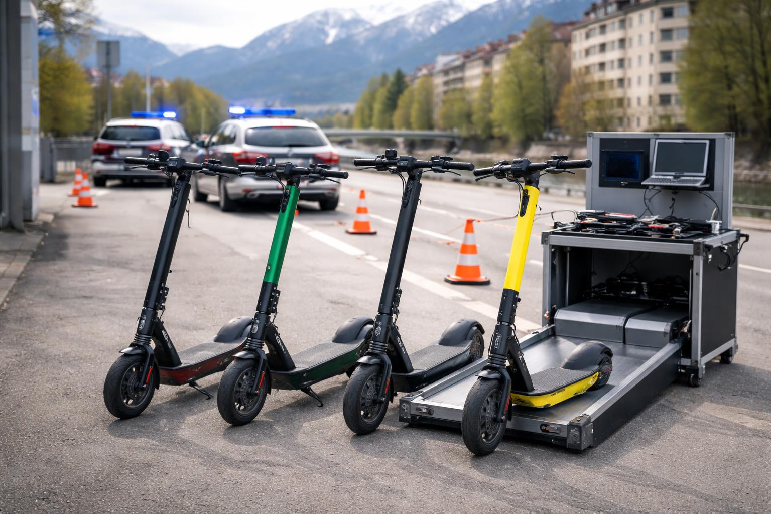 Redaktionelle Szene zum Thema „Polizei stoppt drei E-Roller-Fahrer in Innsbruck nach Flucht“