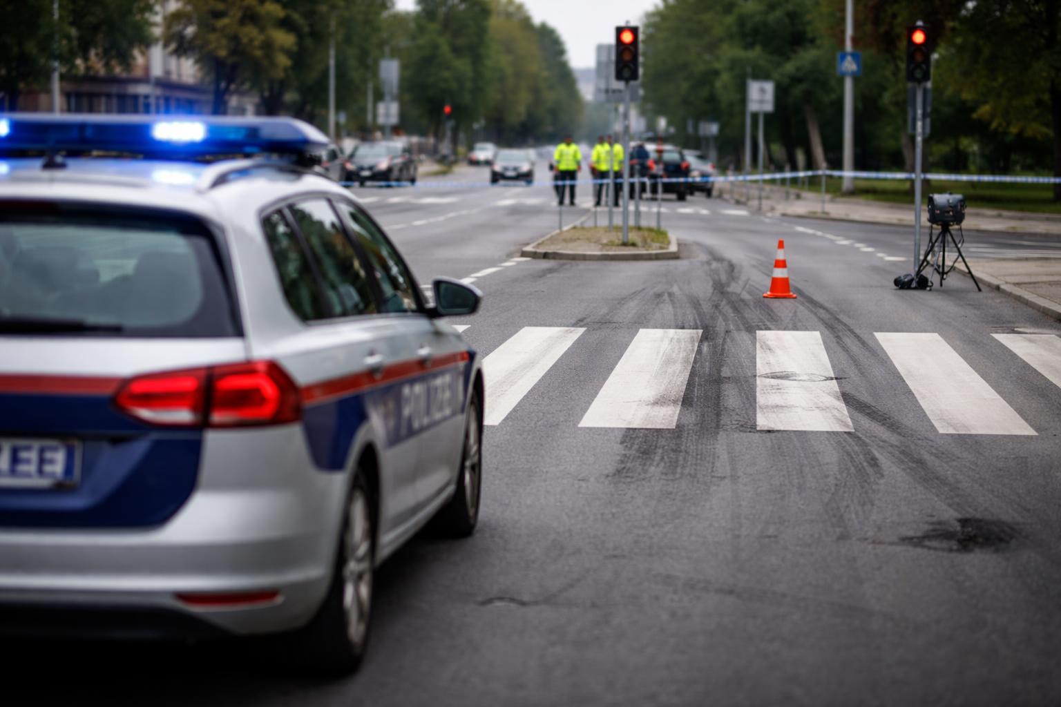 Redaktionelle Szene zum Thema „Polizei sucht Frau nach Beinahe-Unfall auf Schutzweg in Schwechat“