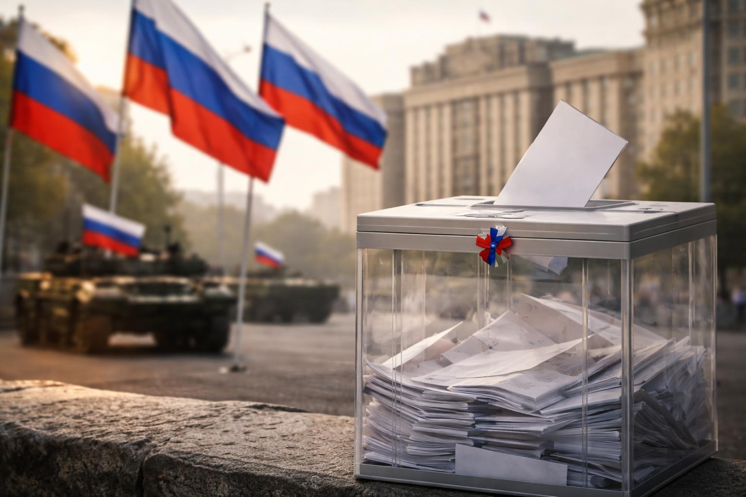 Redaktionelle Szene zum Thema „Putin stellt Parlamentswahl als Beitrag zum Sieg Russlands dar“