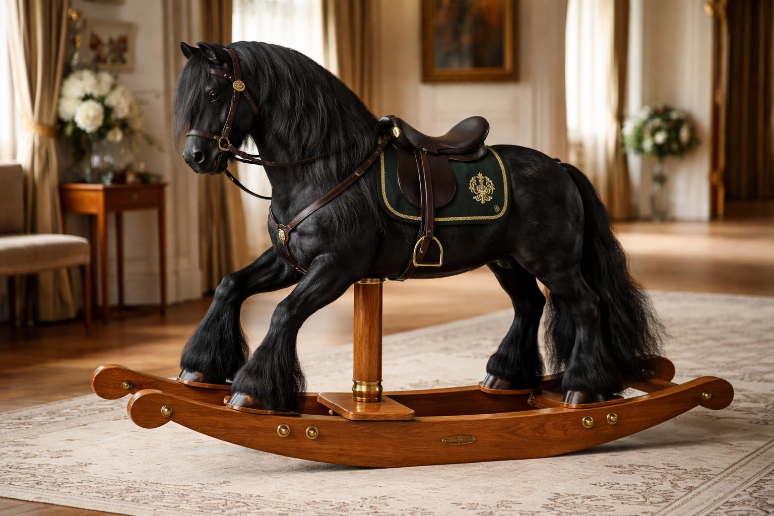 Redaktionelle Szene zum Thema „Queen-Pony „Emma“ wurde als Schaukelpferd verewigt“