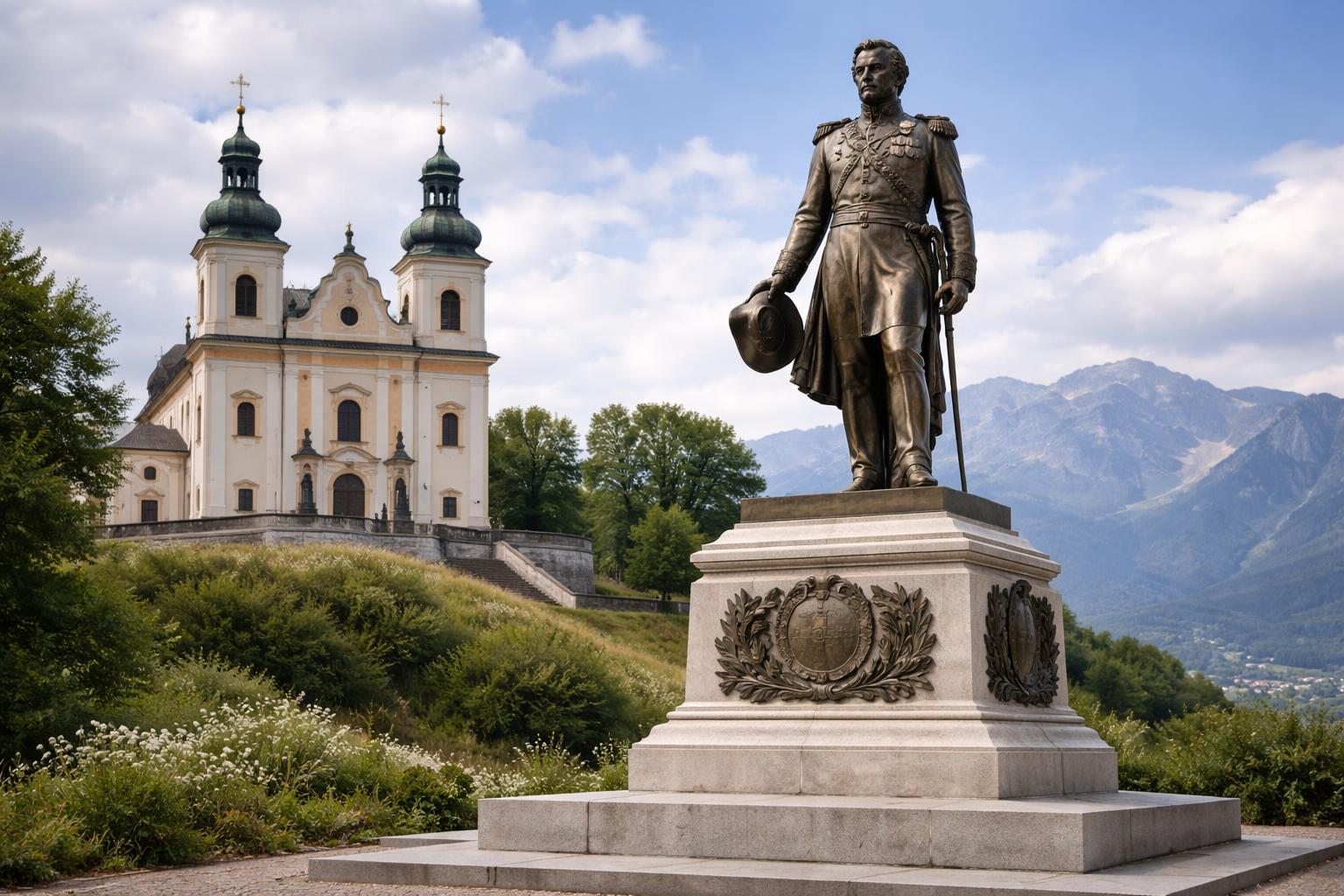 Redaktionelle Szene zum Thema „Radetzky-Denkmal vor Wallfahrtskirche Maria Plain aufgestellt“