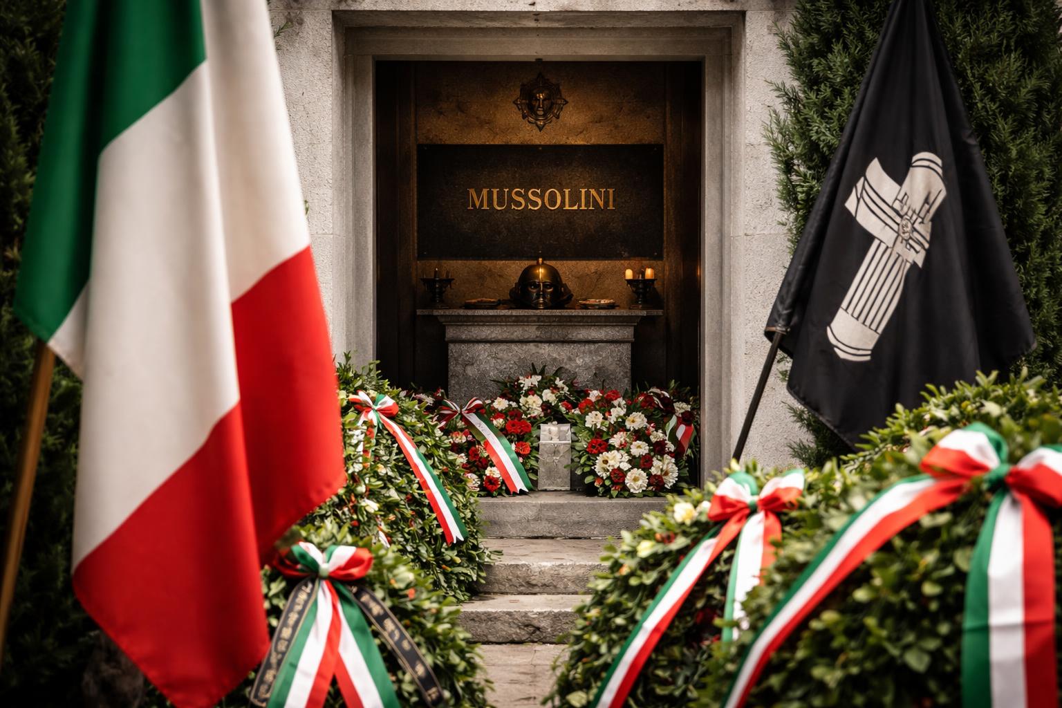 Redaktionelle Szene zum Thema „Rechtsextreme pilgern zum Mussolini-Todestag nach Predappio“