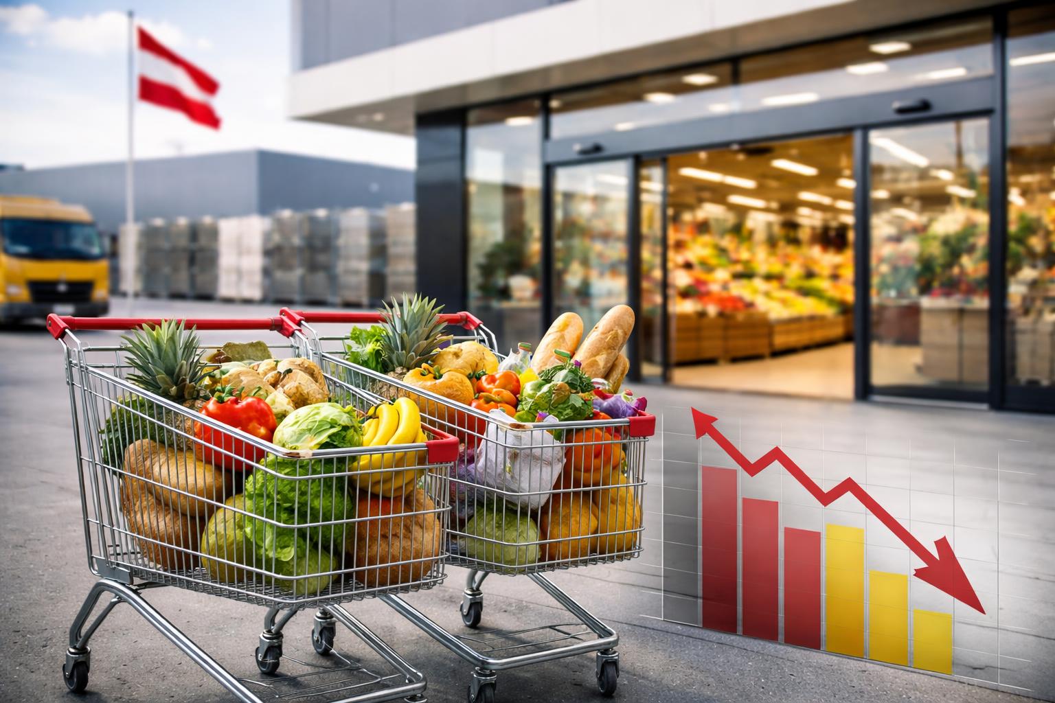 Redaktionelle Szene zum Thema „Rewe steigert Umsatz in Österreich leicht und verliert Marktanteile“