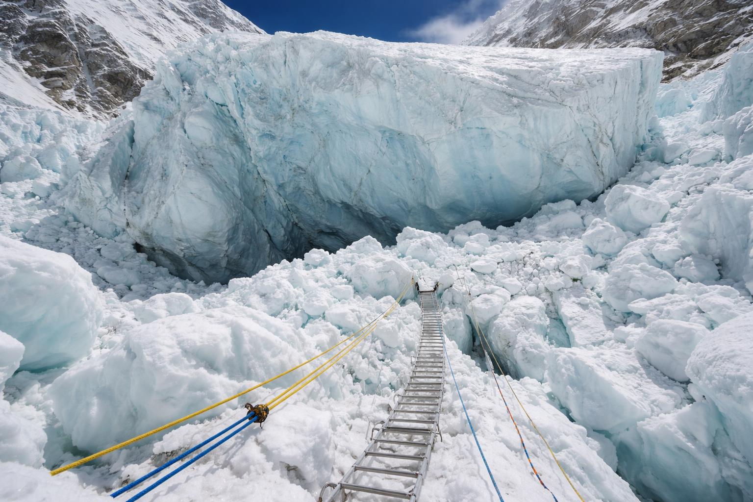 Redaktionelle Szene zum Thema „Sérac blockiert Everest-Route und verzögert den Zeitplan“